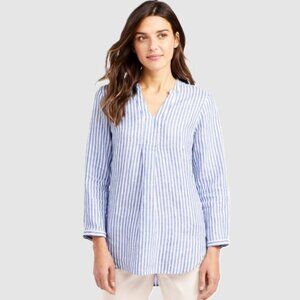 L.L. Bean Premium Linen Splitneck PopoverTunic Top in Blue White Stripe